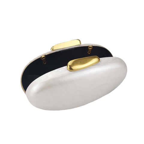 DEBIMY Shell Acrylic Evening Clutch Purse for Women Egg Shape Acrylic Handbags Oval Wedding Party Shoulder Crossbody Bag White Beige DEBIMY