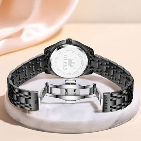 OLEVS Ladies Watches Black Business Easy Read Calendar Business Watch for Female Waterproof Simple Classic Gift Watch for Women