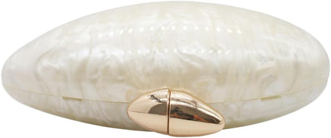 WuDiaoer Cute Shell Shape Acrylic Clutch Trendy Egg Purses and Handbags Bridal Wedding Purse for Women Evening Party, Pearl White WuDiaoer