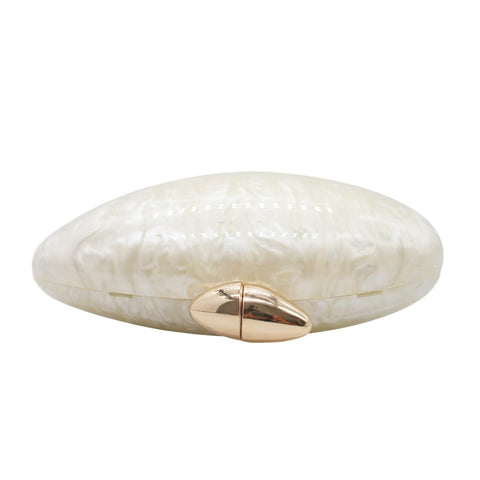 WuDiaoer Cute Shell Shape Acrylic Clutch Trendy Egg Purses and Handbags Bridal Wedding Purse for Women Evening Party, Pearl White WuDiaoer