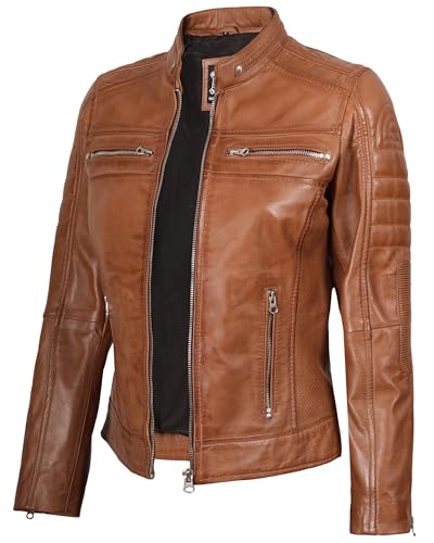 Decrum Brown Leather Jacket Women - Womens Leather Jacket | [1313714] Brown Cafe Racer, L