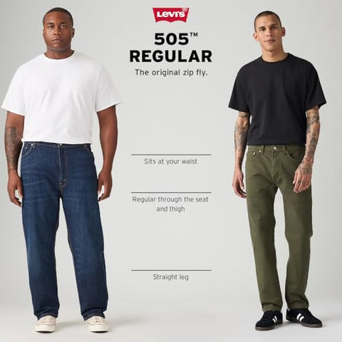 Levi's Men's 505 Regular Fit Jeans (Also Available in Big & Tall), Dark Stonewash, 33W x 34L