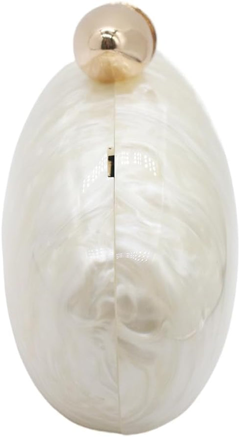 WuDiaoer Cute Shell Shape Acrylic Clutch Trendy Egg Purses and Handbags Bridal Wedding Purse for Women Evening Party, Pearl White WuDiaoer