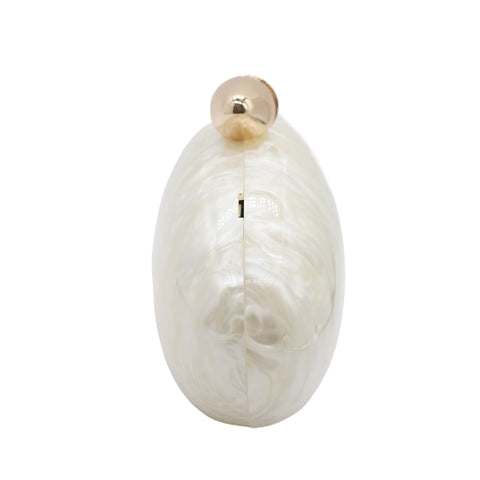 WuDiaoer Cute Shell Shape Acrylic Clutch Trendy Egg Purses and Handbags Bridal Wedding Purse for Women Evening Party, Pearl White WuDiaoer