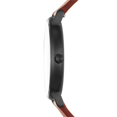Skagen Men's Signatur Three-Hand Black Stainless Steel and Brown Leather Band Watch (Model: SKW6374) Skagen