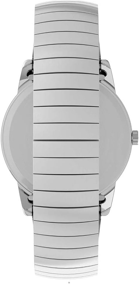 Timex Men's Easy Reader 35mm Day-Date Watch – Silver-Tone Case White Dial with Silver-Tone Expansion Band