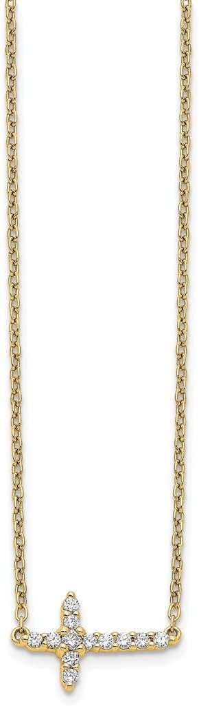 14k Gold Lab Grown Diamond Sideways Religious Faith Cross Necklace Measures 8mm Wide 18 Inch Jewelry Gifts for Women JewelryWeb