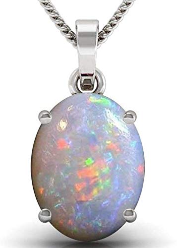 LMDPRAJAPATIS 7.25 Ratti Opal Silver Pendant Origional and Certified by Natural Opel Stone Locket unheated and untreated for Men and Women By Lab Certified
