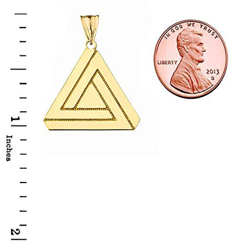 Unique Impossible (Penrose) Triangle Charm Pendant in Solid 10k Yellow Gold