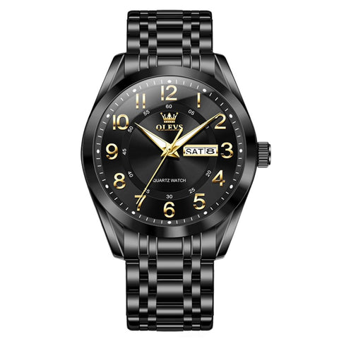 OLEVS Black Watches for Men Classic Business Dress Large Number Analog Watch Waterproof Luminous Easy Reader Male Wristwatch