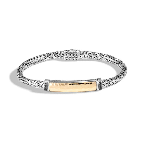 John Hardy WOMEN's Classic Chain Hammered 18K Gold and Silver Extra-Small Bracelet 5mm with Pusher Clasp with Black Sapphire (Medium) John Hardy