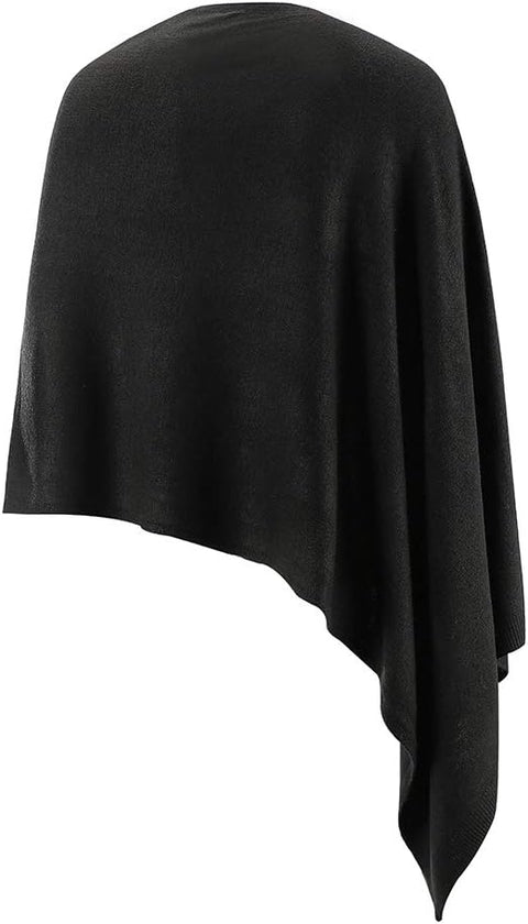 Fomolom Women Ponchos Sweater Versatile Lightweight Solid Knitted Shawl Wrap Scarf Cape Accessories for Womens Black