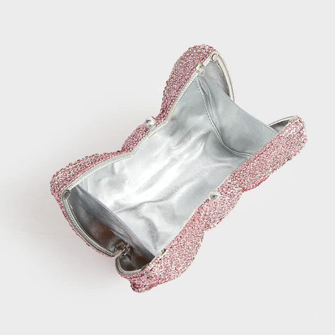 Tngan Women Luxury Bowknot Shaped Evening Clutch Sparkling Rhinestones Handbag for Banquet Wedding Party, Pink 2 Tngan