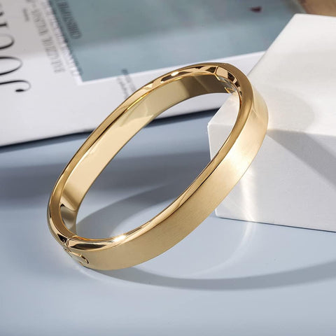 14K Gold Cuff Bracelet Bangle For Men Boys Polished Finish Cuff Black White Bangle Stainless Steel Metal Bracelet with Simple Twisted Line Design Jewelry Gift for Boyfriend CIUNOFOR