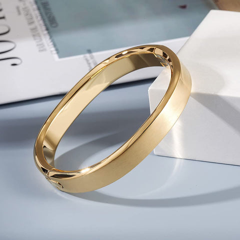 14K Gold Cuff Bracelet Bangle For Men Boys Polished Finish Cuff Black White Bangle Stainless Steel Metal Bracelet with Simple Twisted Line Design Jewelry Gift for Boyfriend CIUNOFOR