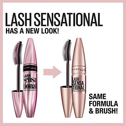 Maybelline Lash Sensational Washable Mascara, Lengthening and Volumizing for a Full Fan Effect, Blackest Black, 1 Count MAYBELLINE