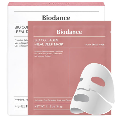 BIODANCE Bio-Collagen Real Deep Mask, Hydrating Overnight Hydrogel Mask, Pore Minimizing, Elasticity Improvement, 34g x4ea BIODANCE