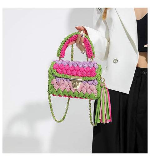 SDIYABOLO Handmade Crochet Wedding Party Purse Crossbody Bags for Women Shoulder Bag Clutch Flap Evening Bag (Olive Green-08) SDIYABOLO