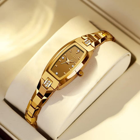 OLEVS Watch for Women Ladies Slim Thin Elegant Analog Quartz Diamond Tungsten Steel Square Shape Small Face Waterproof Wrist Watch Gold OLEVS