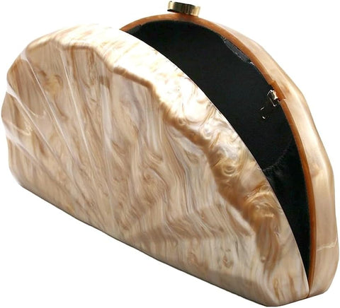 PENGZHI Women Fan Shell Acrylic Clutch Purse Marble Evening Bag Unique Handbag Cute Shell Clutch Wedding Purse for Party Cocktail, Brown PENGZHI