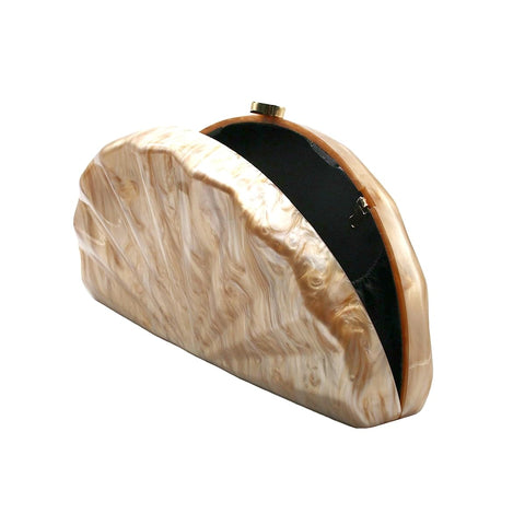 PENGZHI Women Fan Shell Acrylic Clutch Purse Marble Evening Bag Unique Handbag Cute Shell Clutch Wedding Purse for Party Cocktail, Brown PENGZHI