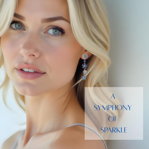 Mismatched Moissanite Earrings for Women – 102 Stones with Sapphire, Tanzanite & Cubic Zirconia – Sterling Silver Dangle Earrings – Unique Gift for Her, Graduation, Birthday, Valentine’s Day