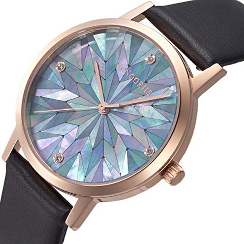 monogriis Women's Watch Mother of Pearl Dial Analogue Display Japan Brand (Black x Black) monogriis