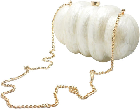PENGZHI Women Puff Acrylic Clutch Purse Glitter Marble Acrylic Handbag Unique Evening Bag Chain Shoulder Bag for Party Prom, Pearl White PENGZHI