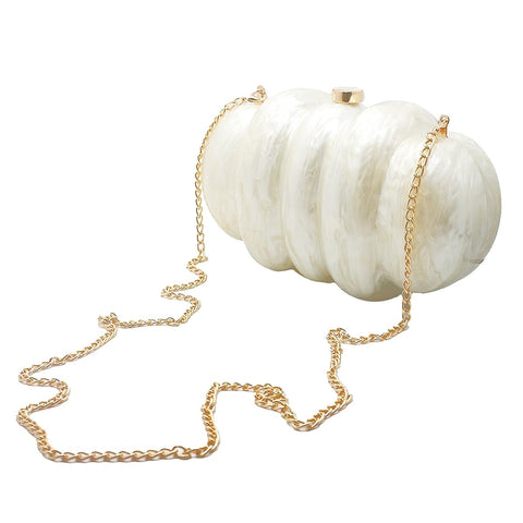 PENGZHI Women Puff Acrylic Clutch Purse Glitter Marble Acrylic Handbag Unique Evening Bag Chain Shoulder Bag for Party Prom, Pearl White PENGZHI