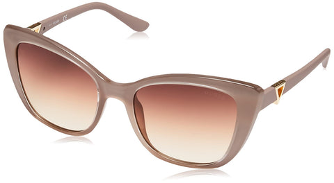 GUESS Women's Retro Inspired Cat Eye Sunglasses, Shiny Beige, 55mm GUESS