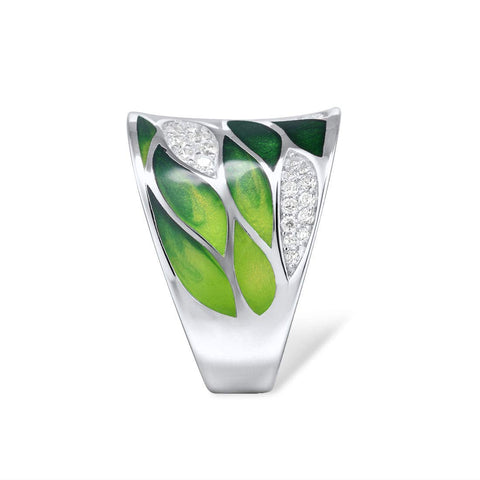 Santuzza 925 Sterling Silver Bamboo Leaves Ring White Cubic Zirconia Handmade Enamel Leaf Rings (6) Santuzza
