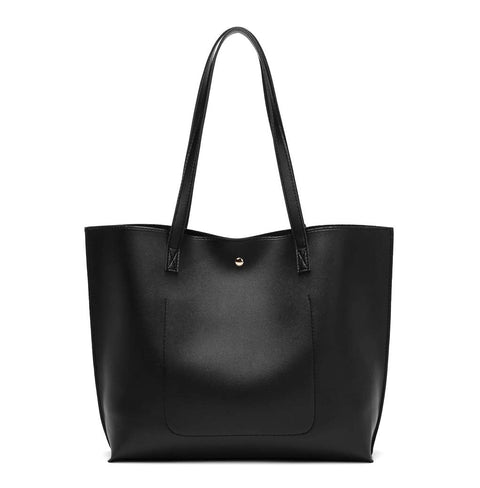 Dreubea Women's Soft Faux Leather Tote Shoulder Bag from, Big Capacity Tassel Handbag Black-plain Dreubea