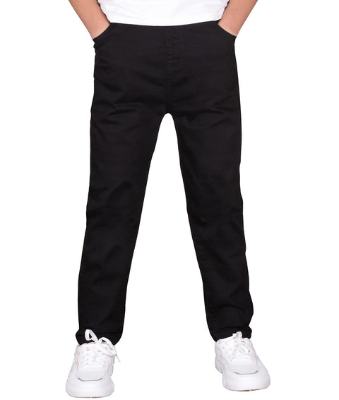 CAMLAKEE Boys' Stretch Pull on Chino Pants Kids School Uniform Yonth Twill Pants Black 13-14 Years
