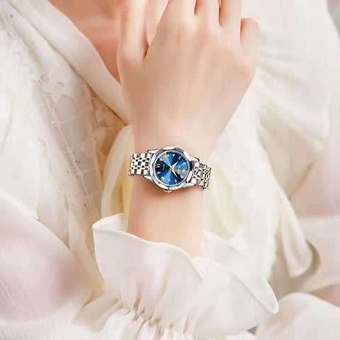 OLEVS Watches Women with Date Silver Stainless Steel Luxury Ladies Watches with Small Writs Diamond Watches for Women Waterproof Elegant Dress Quartz Analog Women's Wrist Watches Reloj de Mujer, Two OLEVS
