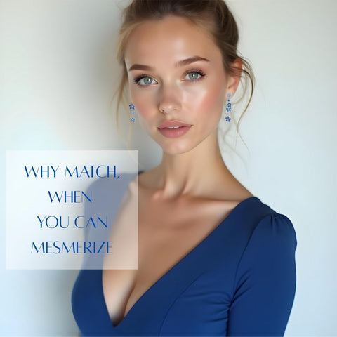 Mismatched Moissanite Earrings for Women – 102 Stones with Sapphire, Tanzanite & Cubic Zirconia – Sterling Silver Dangle Earrings – Unique Gift for Her, Graduation, Birthday, Valentine’s Day