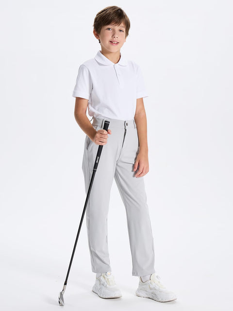 DEVOROPA Youth Boys Flat Front Dress Pants Stretch Golf Athletic Casual School Uniform Khaki Chino Twill Sweat Pants Pockets Light Gray L