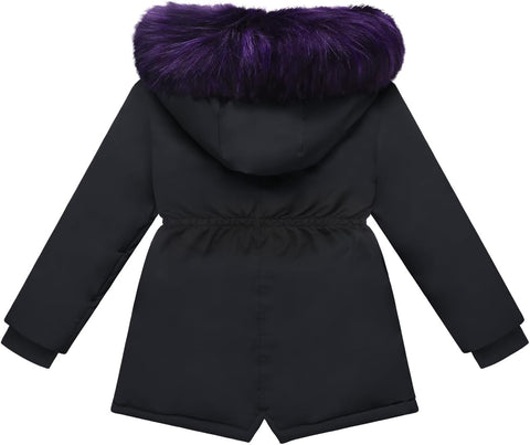 Girls Black Winter Coat Size 11-12 Fleece Hooded Puffer Jackets Kids Black Parka