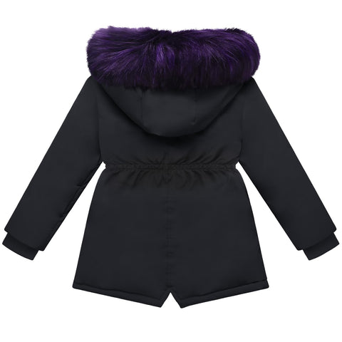 Girls Black Winter Coat Size 11-12 Fleece Hooded Puffer Jackets Kids Black Parka