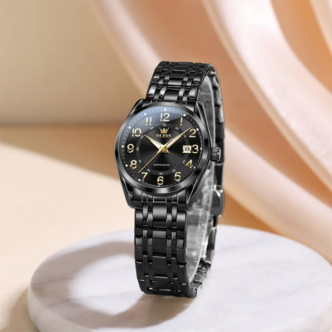 OLEVS Ladies Watches Black Business Easy Read Calendar Business Watch for Female Waterproof Simple Classic Gift Watch for Women
