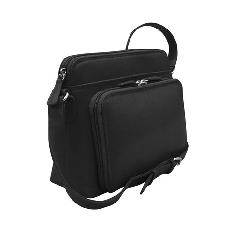 Genuine Soft Leather Cross Body Bag with Front Organizer Wallet,Black ili New York