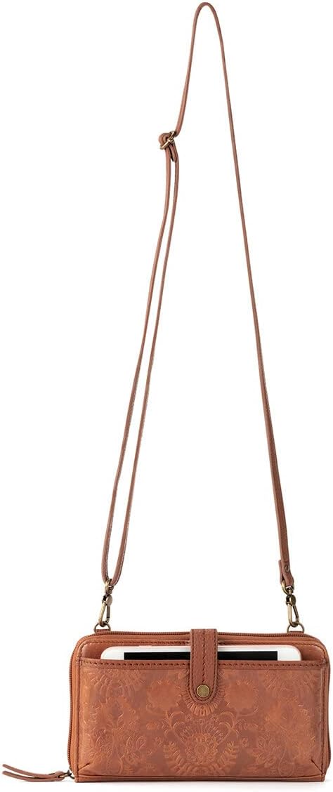 The Sak Iris Smartphone Crossbody Purse - Women's Cellphone Bag & Wallet For Everyday - Convertible Wristlet With Zipper in Tobacco Floral Embossed/Leather The Sak