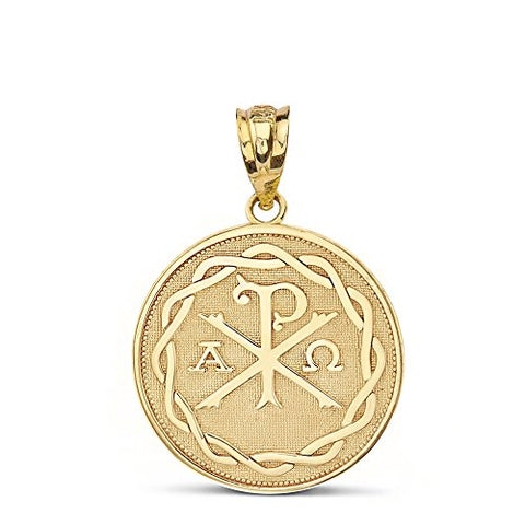 Religious Jewelry 14k Yellow Gold Chi Rho Alpha Omega Symbol Medallion Round Pendant