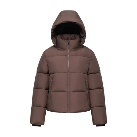PUFFIT Women's Cropped Puffer Jackets,Warm Winter Jacket with Removable Hood,Zipped Pockets,Short Ladies Quilted Coat PUFFIT