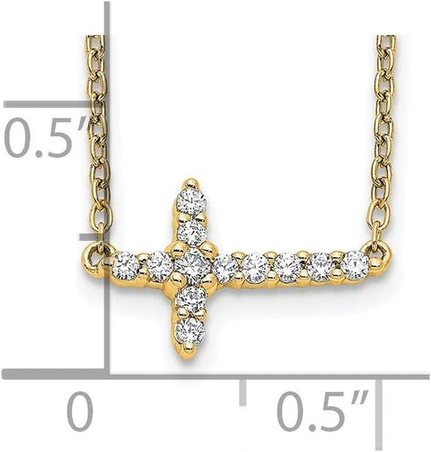 14k Gold Lab Grown Diamond Sideways Religious Faith Cross Necklace Measures 8mm Wide 18 Inch Jewelry Gifts for Women JewelryWeb