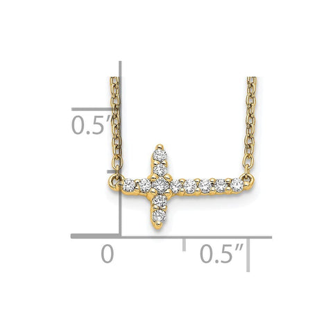 14k Gold Lab Grown Diamond Sideways Religious Faith Cross Necklace Measures 8mm Wide 18 Inch Jewelry Gifts for Women JewelryWeb