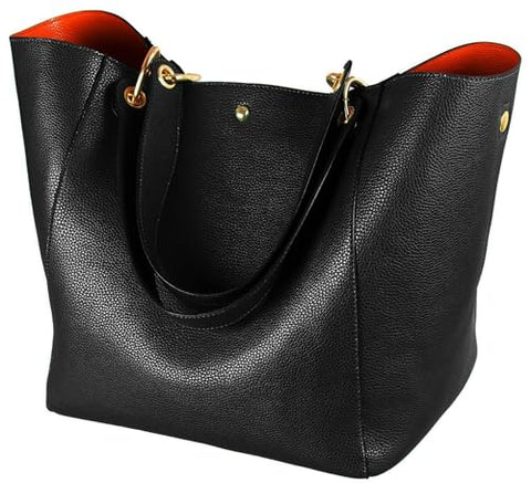 SQLP Black Bucket Work Tote Bags for Women the Tote Bag Leather Purse and handbags ladies Waterproof Shoulder commuter Bag sqlp