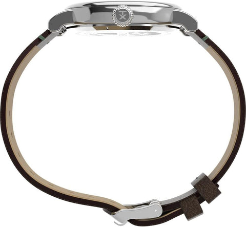 Timex Men's Standard 40mm Watch - Brown Strap Green Dial Silver-Tone Case Timex