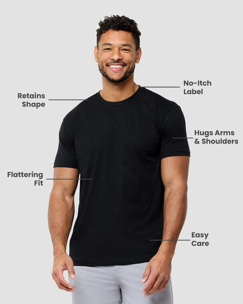 INTO THE AM Premium Men's Fitted Crew Neck Plain Essential Tees 3-Pack - Modern Fit Fresh Classic Short Sleeve T-Shirts for Men (Black/Navy/Olive Green, Large)