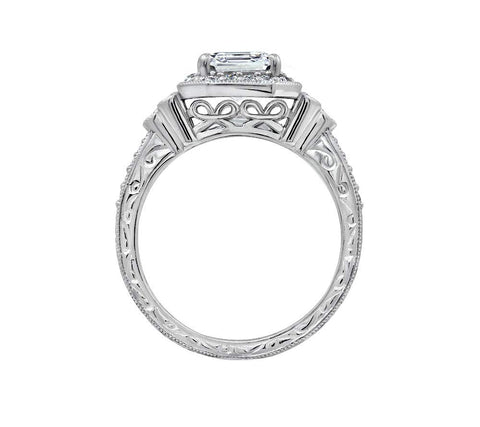 Amazon Essentials Platinum Plated Sterling Silver Infinite Elements Cubic Zirconia Asscher Antique Ring, Size 9 (previously Amazon Collection) Amazon Essentials