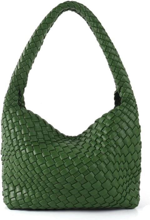 Woven Handbag for Woman Vegan Leather Hand Woven Shoulderbag and Purse Small Fashion Shopper Bag Jinyisong